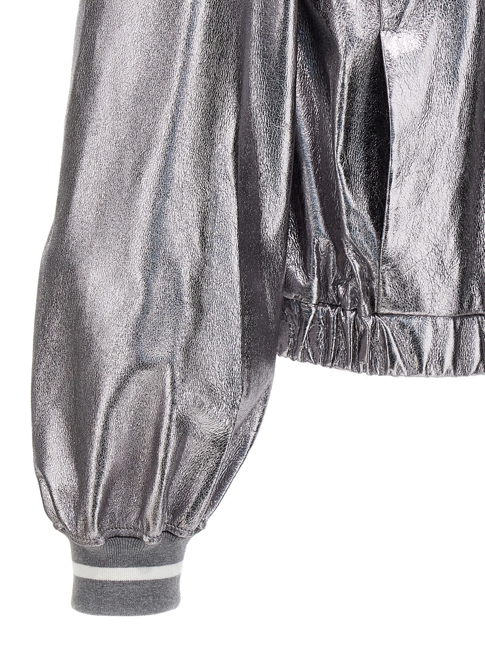 Laminated leather bomber jacket