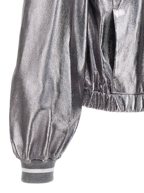 Laminated leather bomber jacket