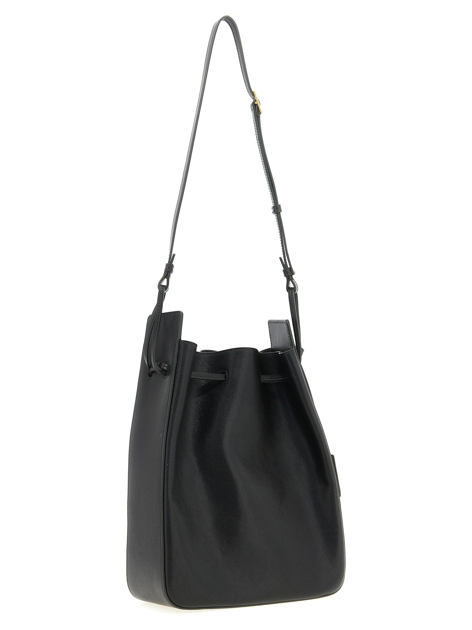 Large leather bucket bag