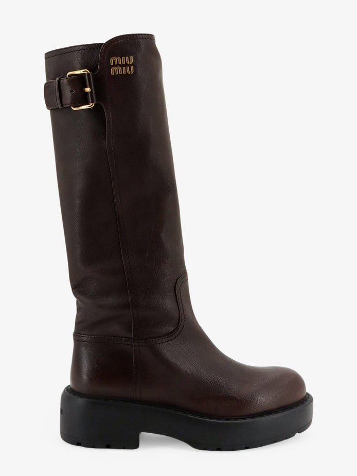 Leather boots with embossed lettering logo