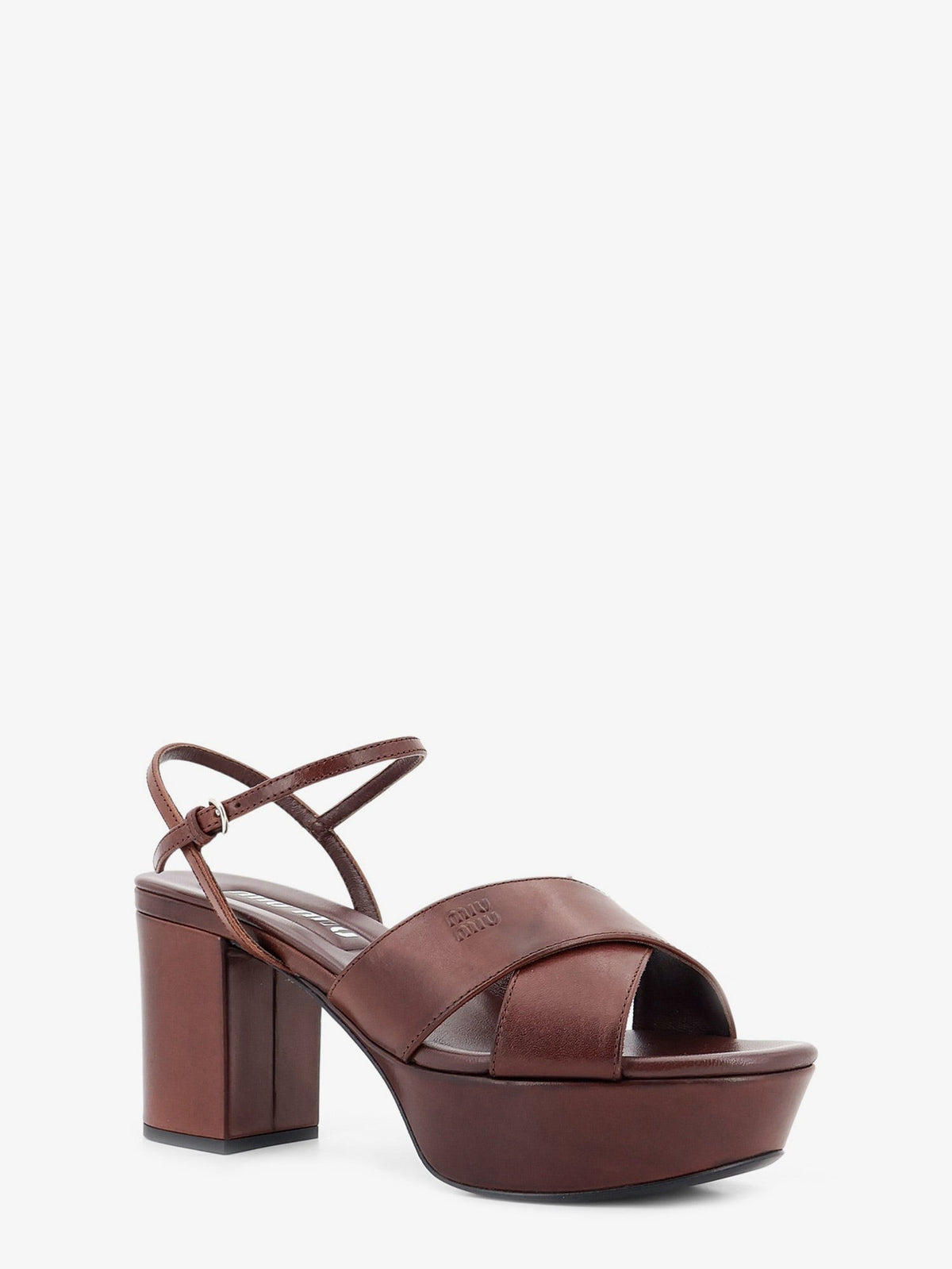 Miu Miu Leather heeled sandals with engraved logo on the side