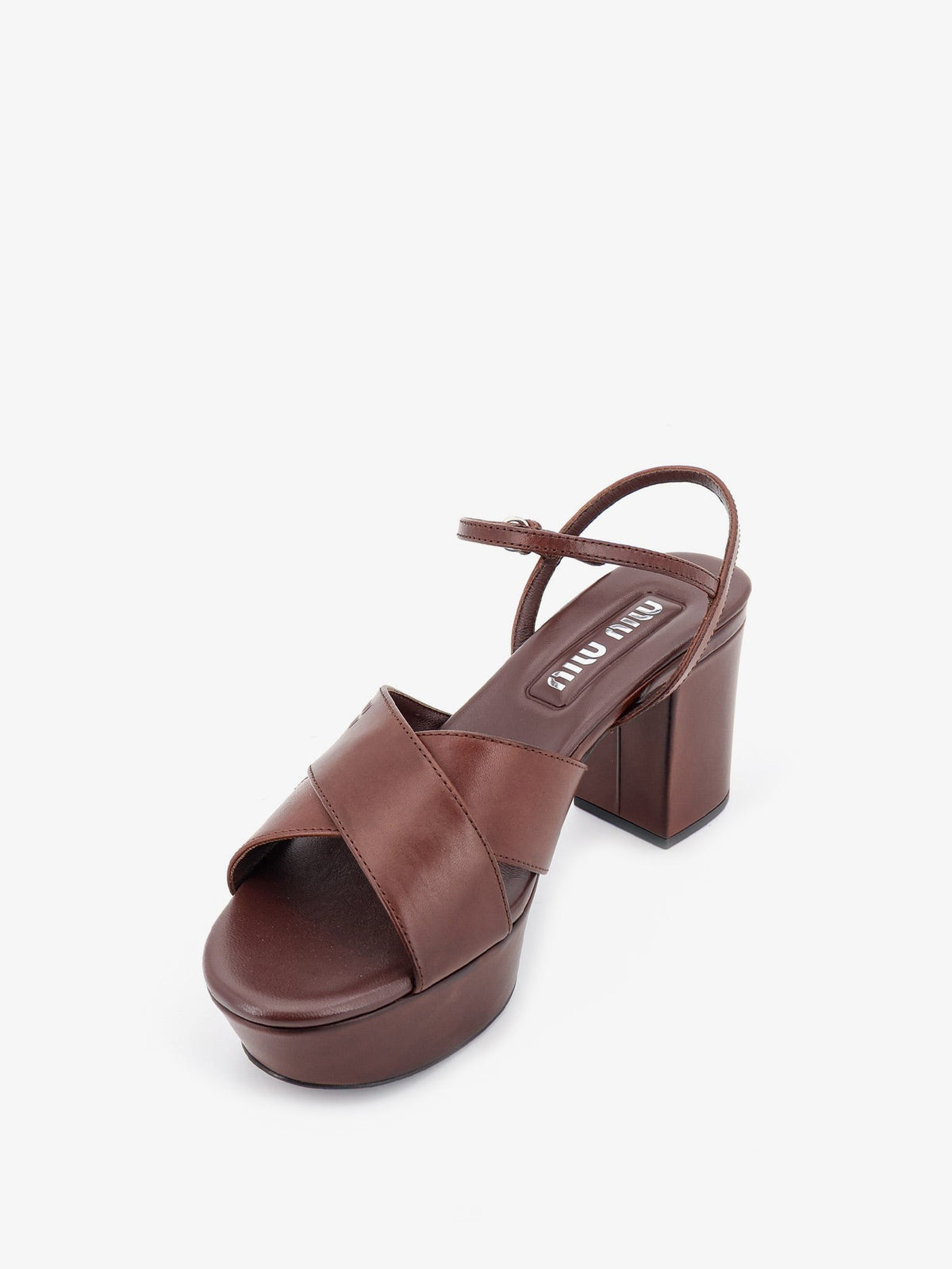 Miu Miu Leather heeled sandals with engraved logo on the side