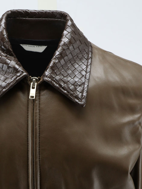 Leather Jacket with Ibntrecciato detail