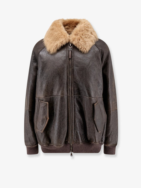 Leather jacket with shearling collar