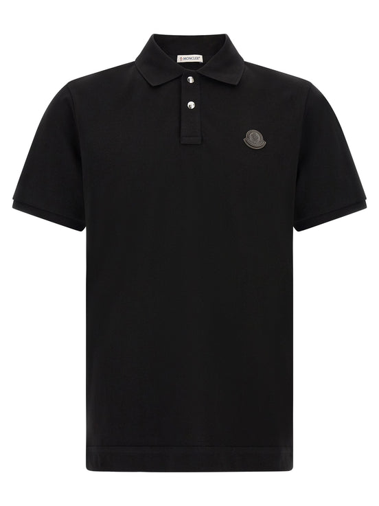 Leather logo patch polo shirt
