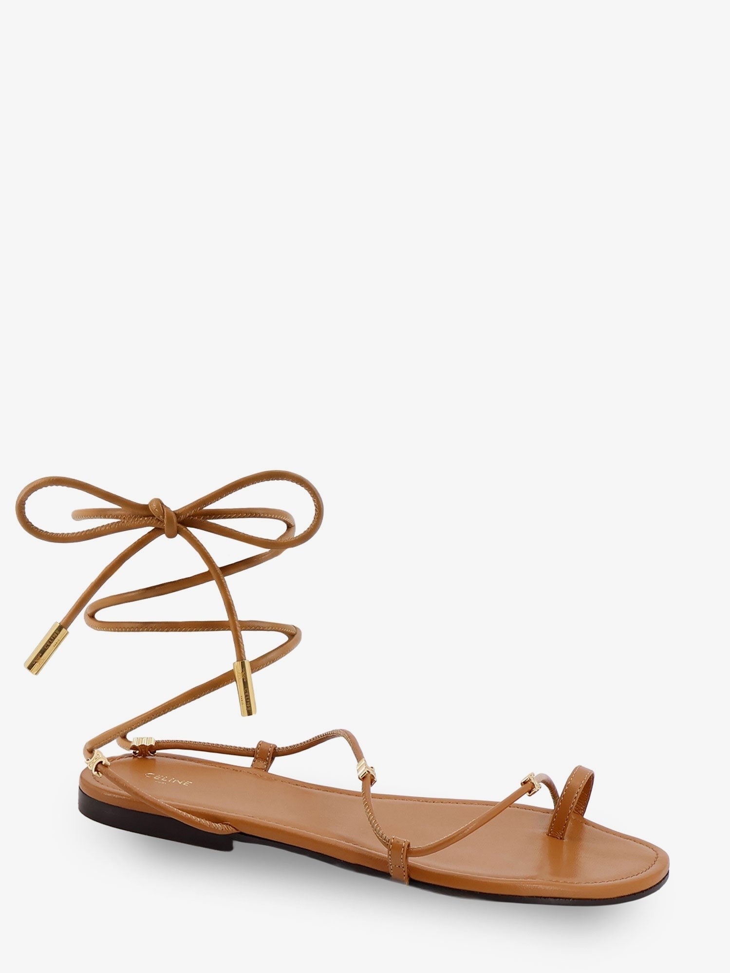 Leather sandals with metal Triomphe logo