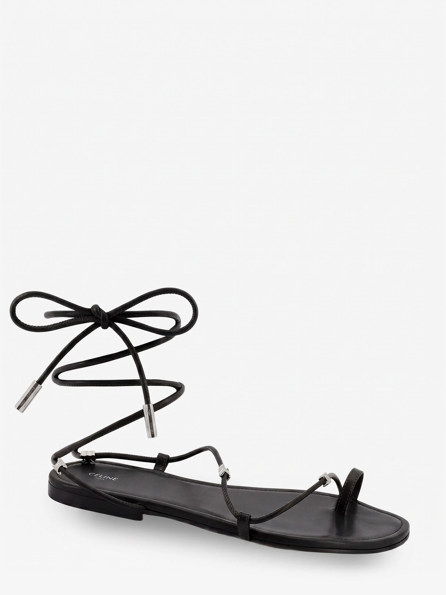 Leather sandals with metal Triomphe logo
