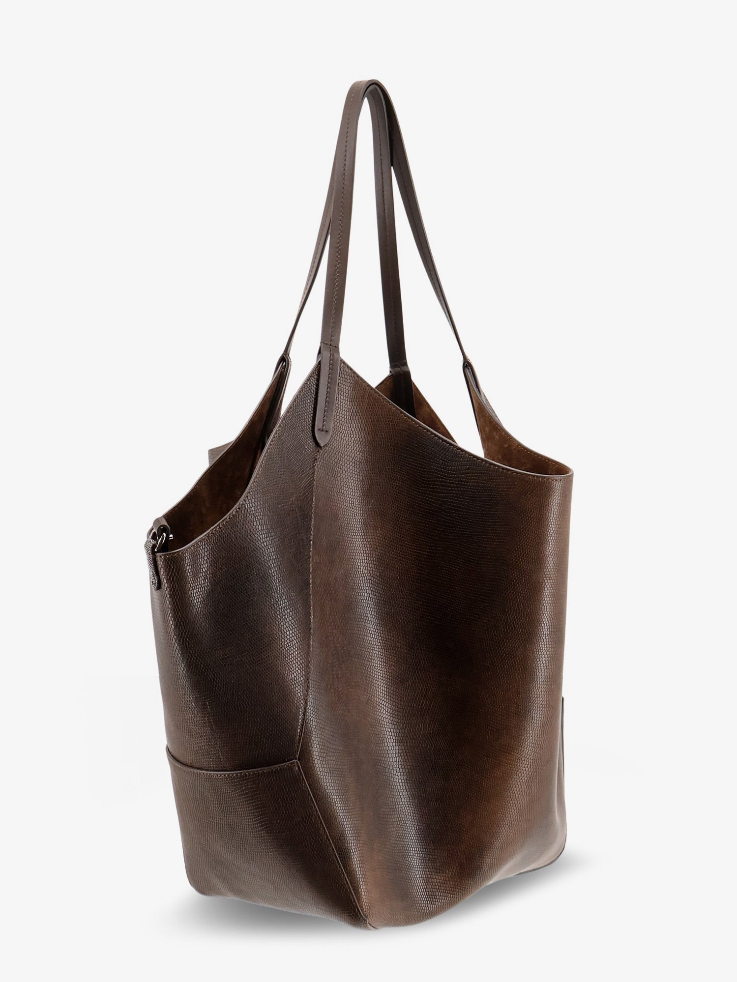 Leather shopping bag with side Monili detail