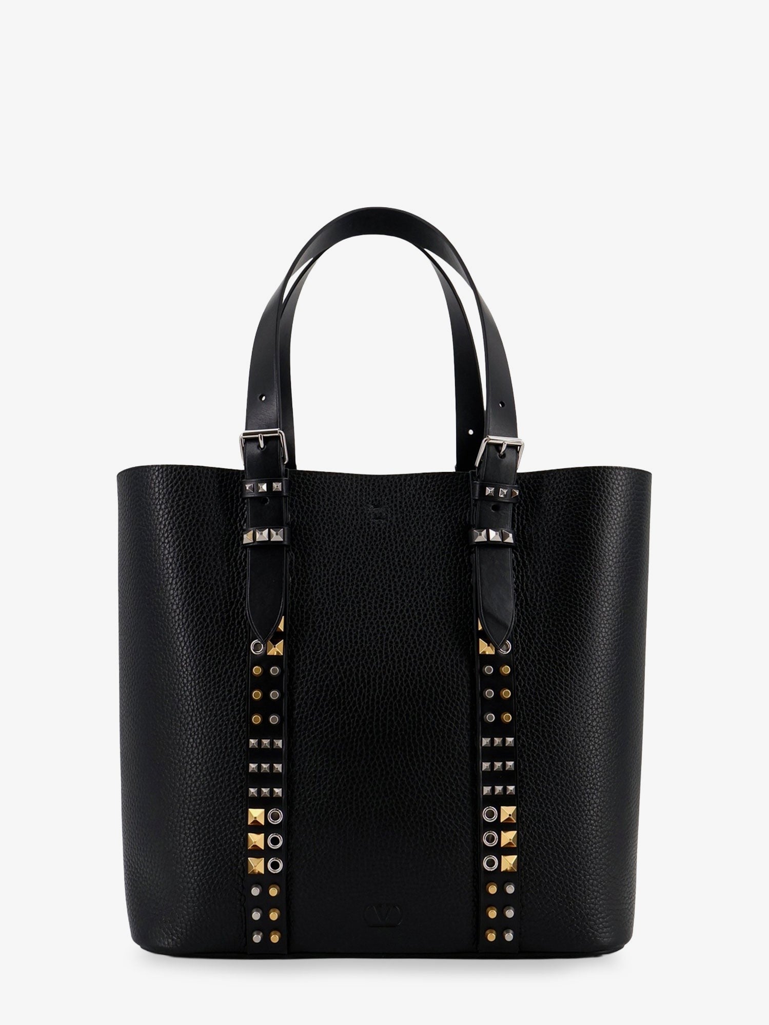 Leather shoulder bag with iconic studs