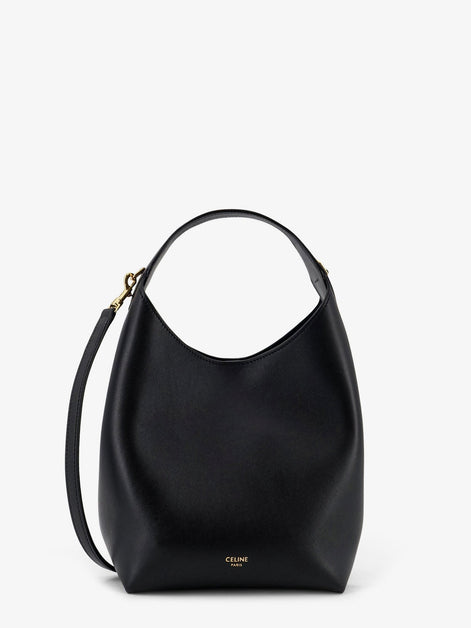 Leather shoulder bag with logo lettering on the bottom