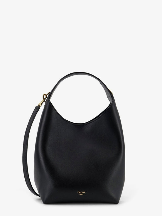 Leather shoulder bag with logo lettering on the bottom