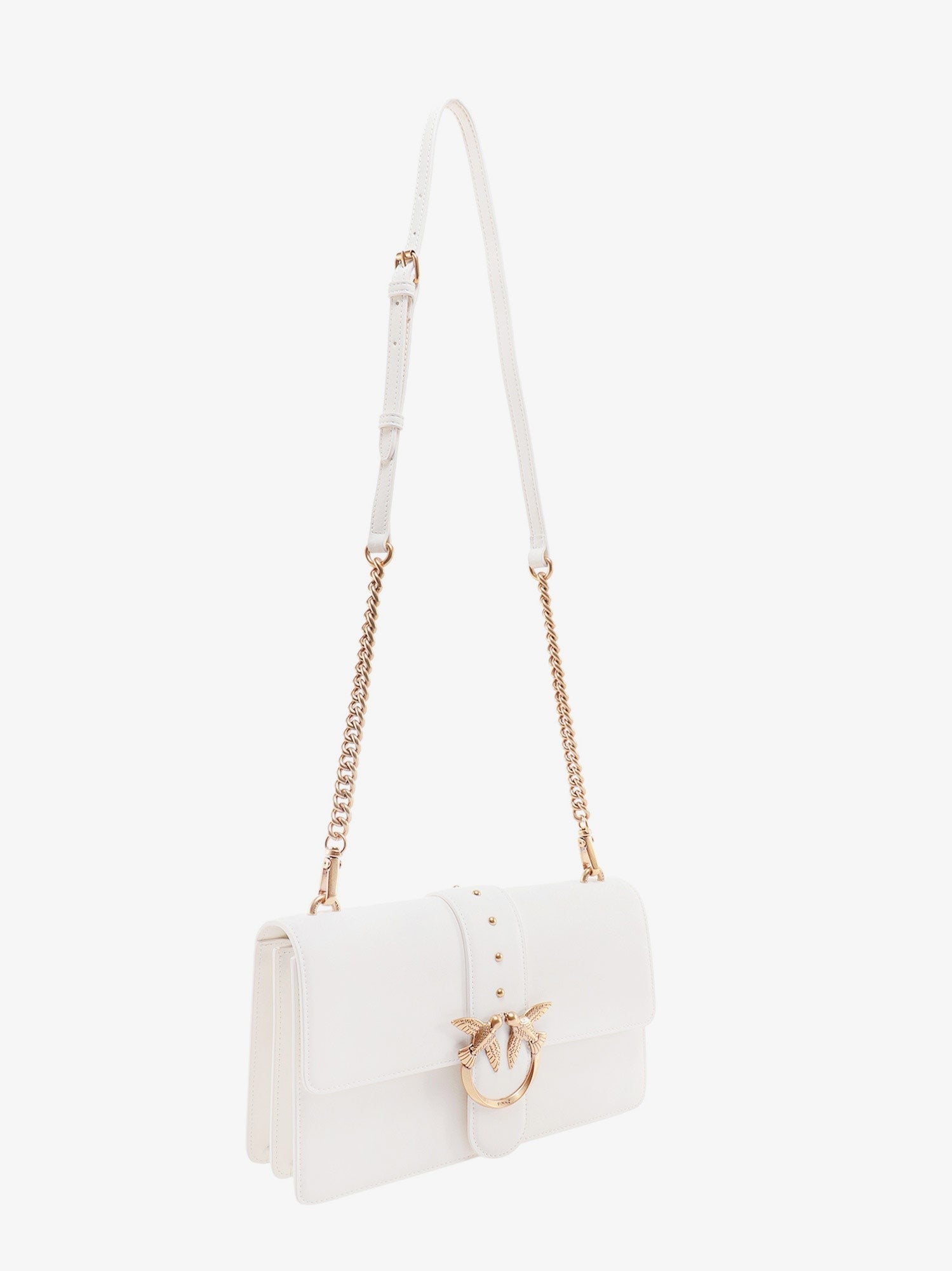Leather shoulder bag with love birds buckle