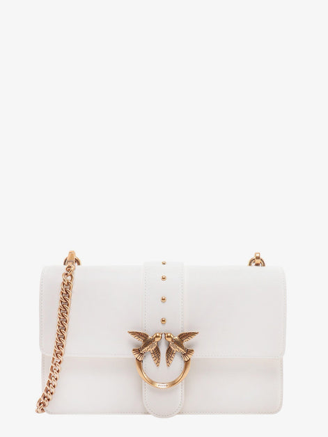 Leather shoulder bag with love birds buckle