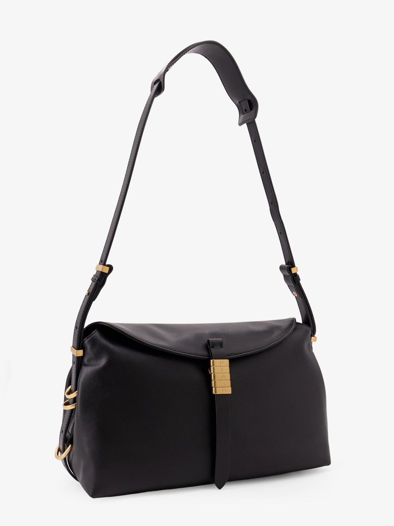 Leather shoulder bag with metal detail with engraved logo