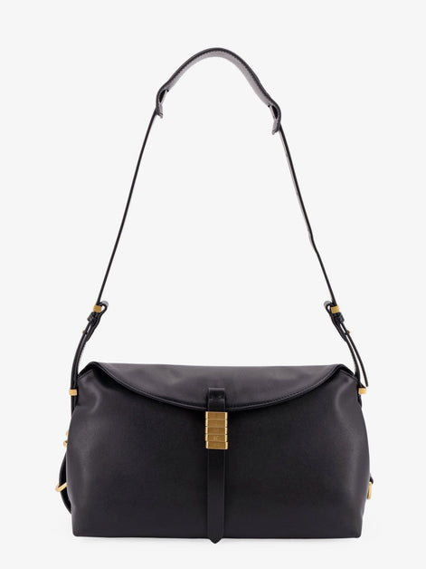 Leather shoulder bag with metal detail with engraved logo