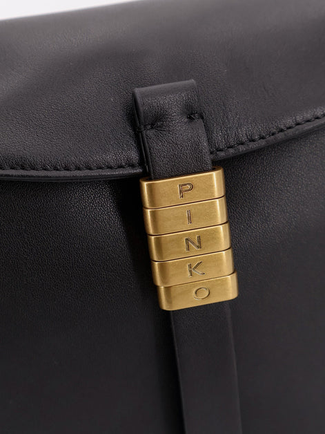 Leather shoulder bag with metal detail with engraved logo
