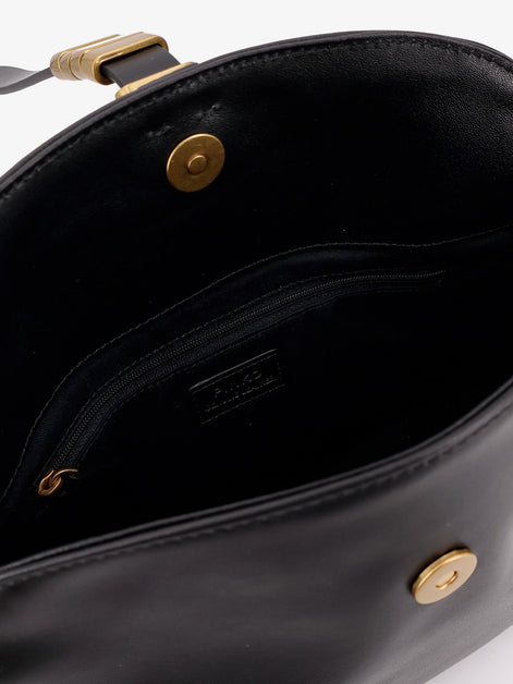 Pinko Leather shoulder bag with metal detail with engraved logo