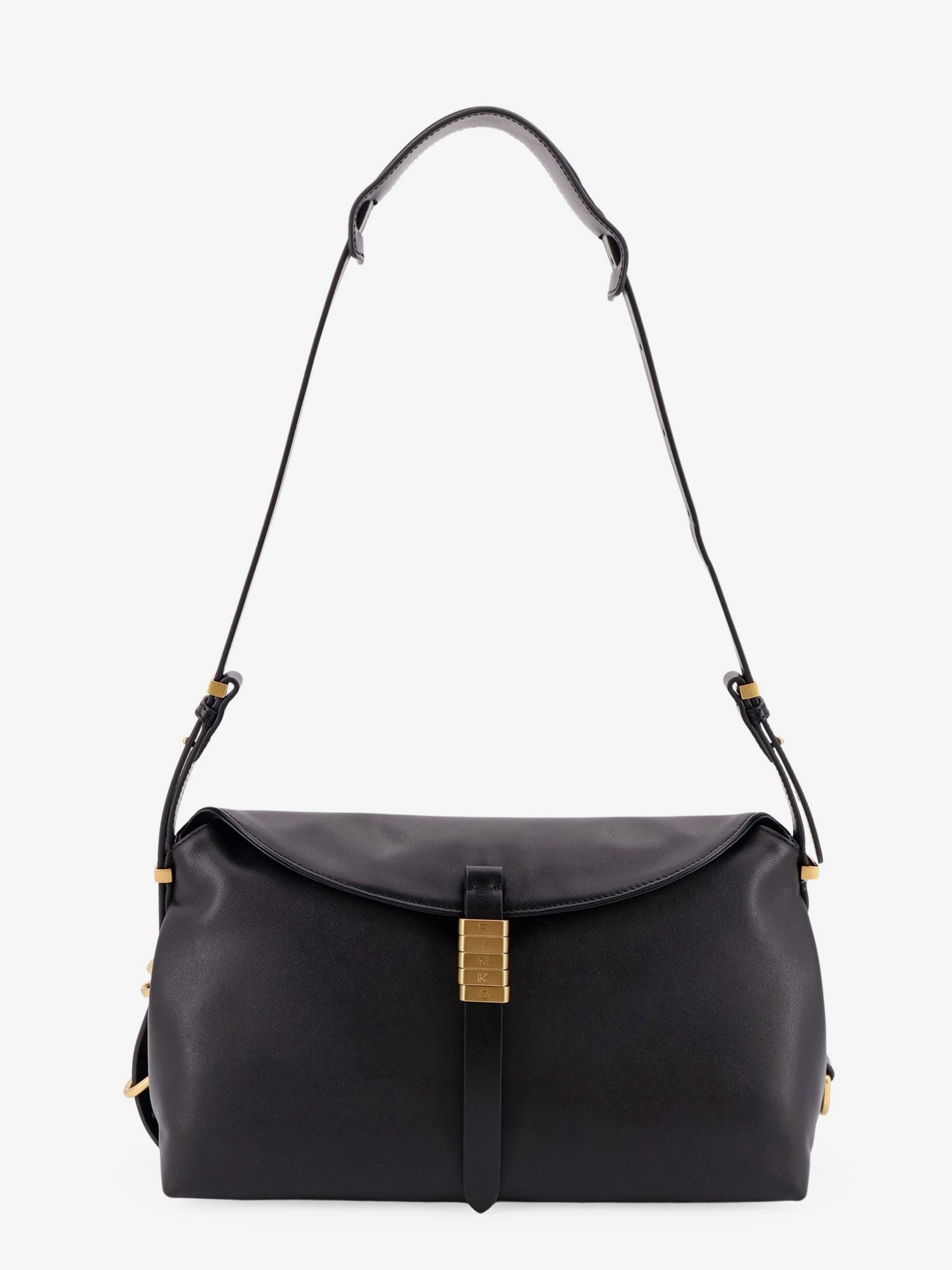 Leather shoulder bag with metal detail with engraved logo