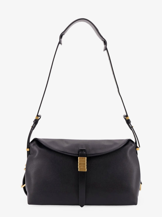 Leather shoulder bag with metal detail with engraved logo