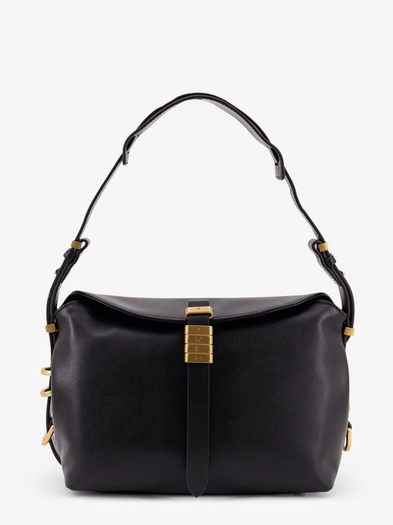Leather shoulder bag with metal logo detail