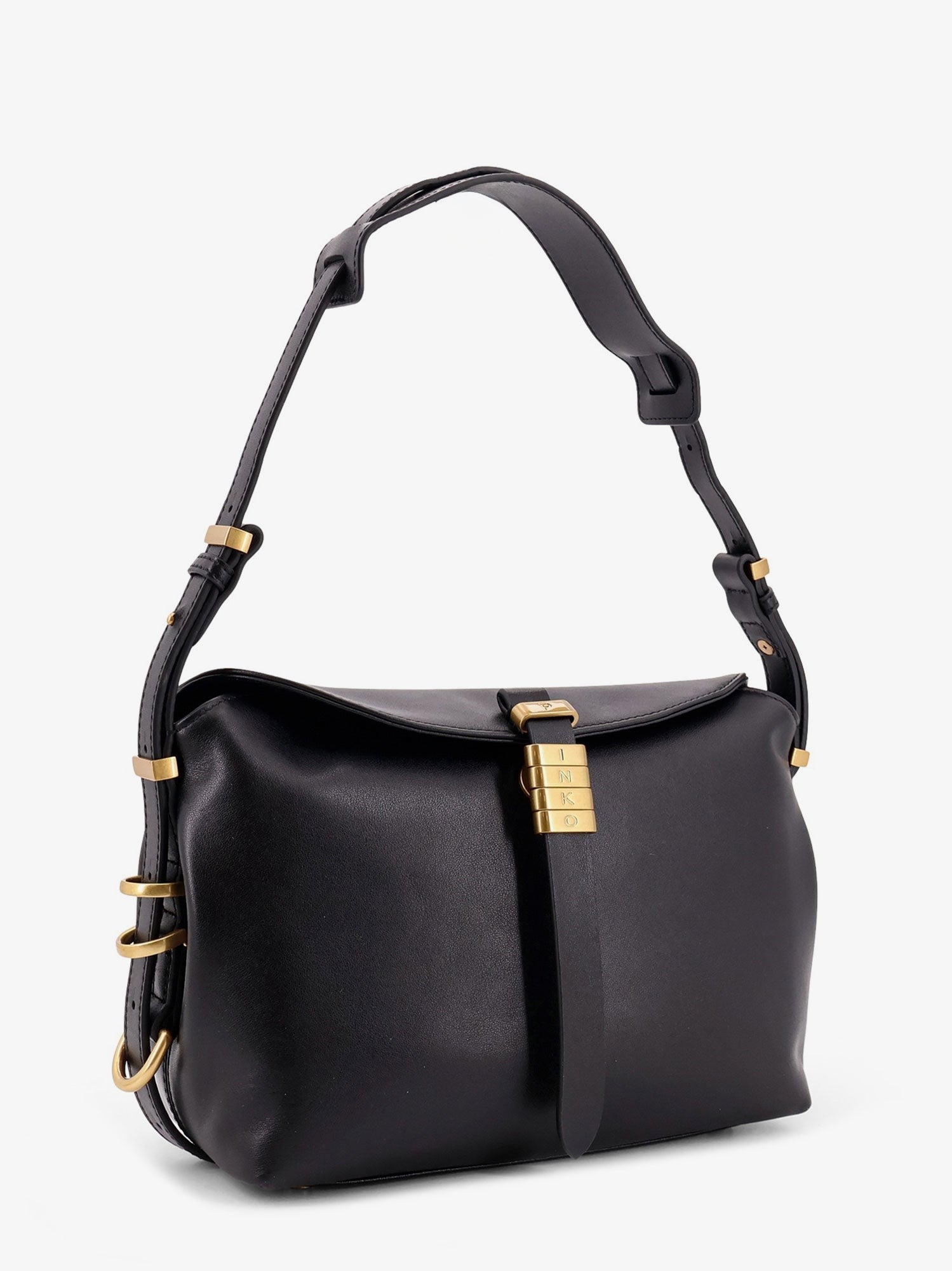 Leather shoulder bag with metal logo detail