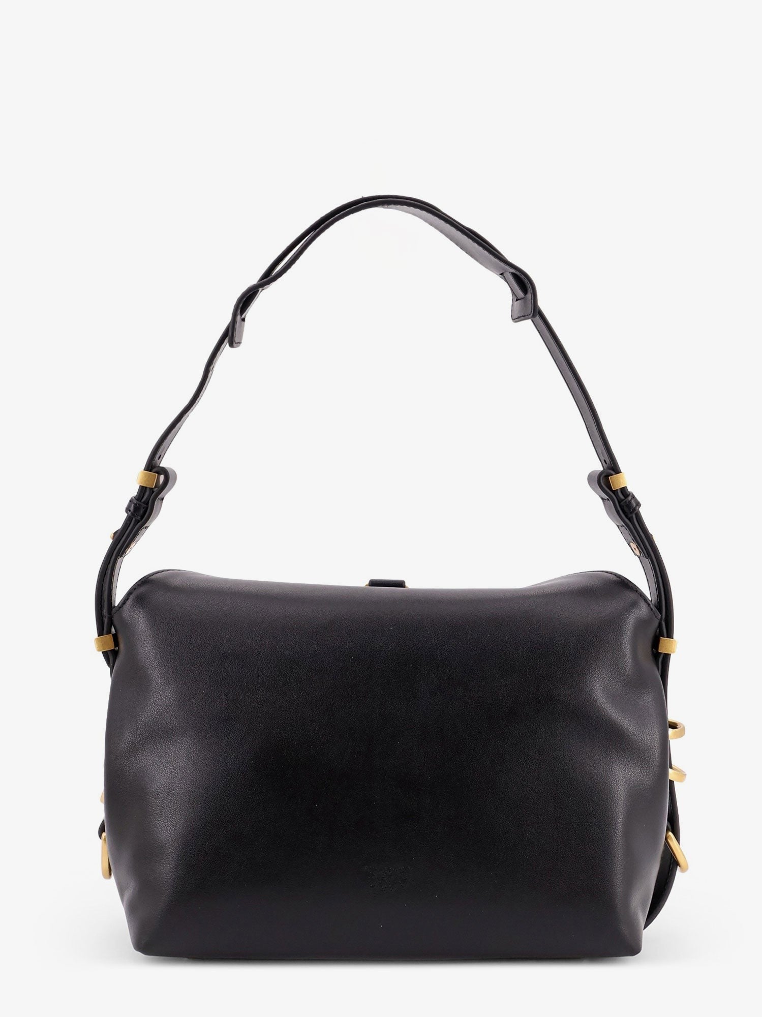 Leather shoulder bag with metal logo detail