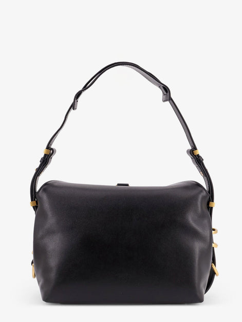 Leather shoulder bag with metal logo detail