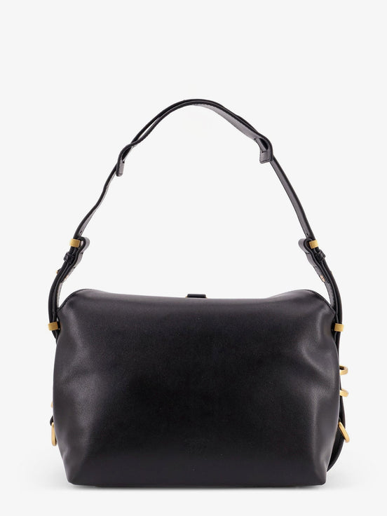 Leather shoulder bag with metal logo detail