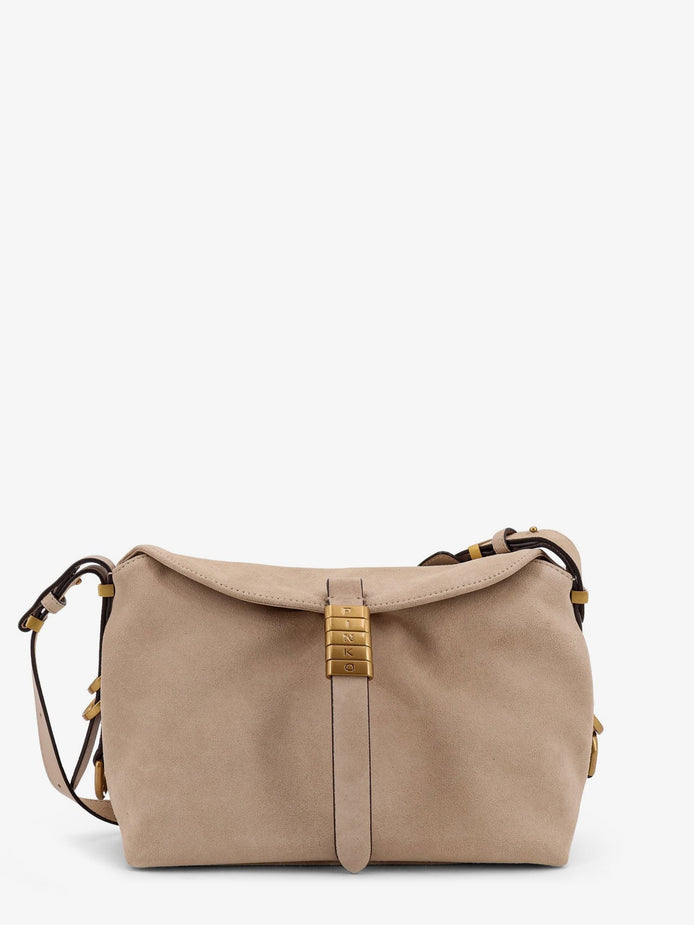Leather shoulder bag with metal logo detail