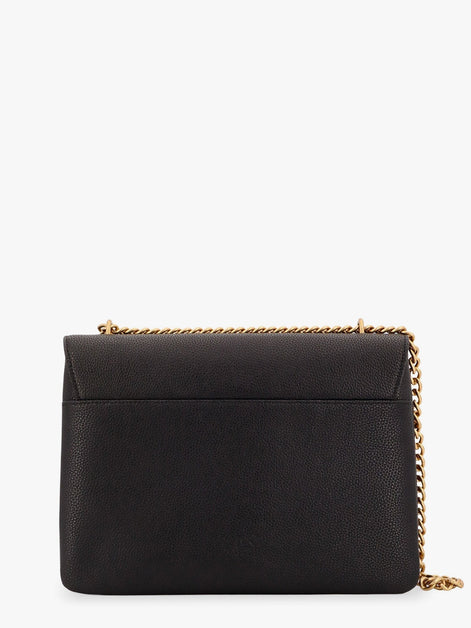Leather shoulder bag with metal love birds buckle