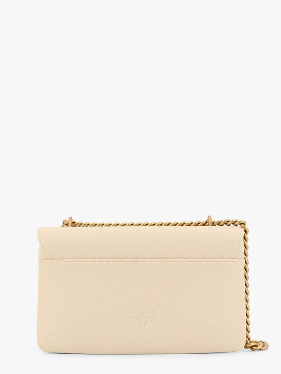 Leather shoulder bag with metal love birds buckle