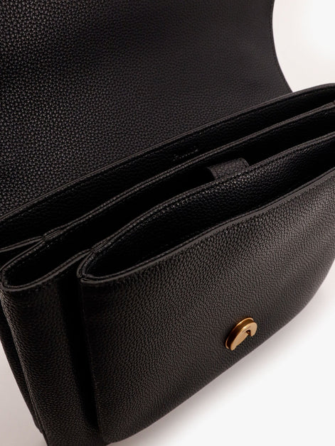 Leather shoulder bag with metal love birds buckle