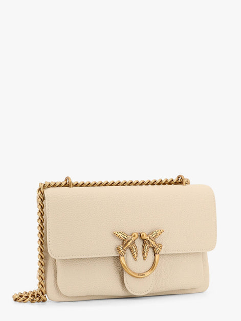 Leather shoulder bag with metal love birds buckle
