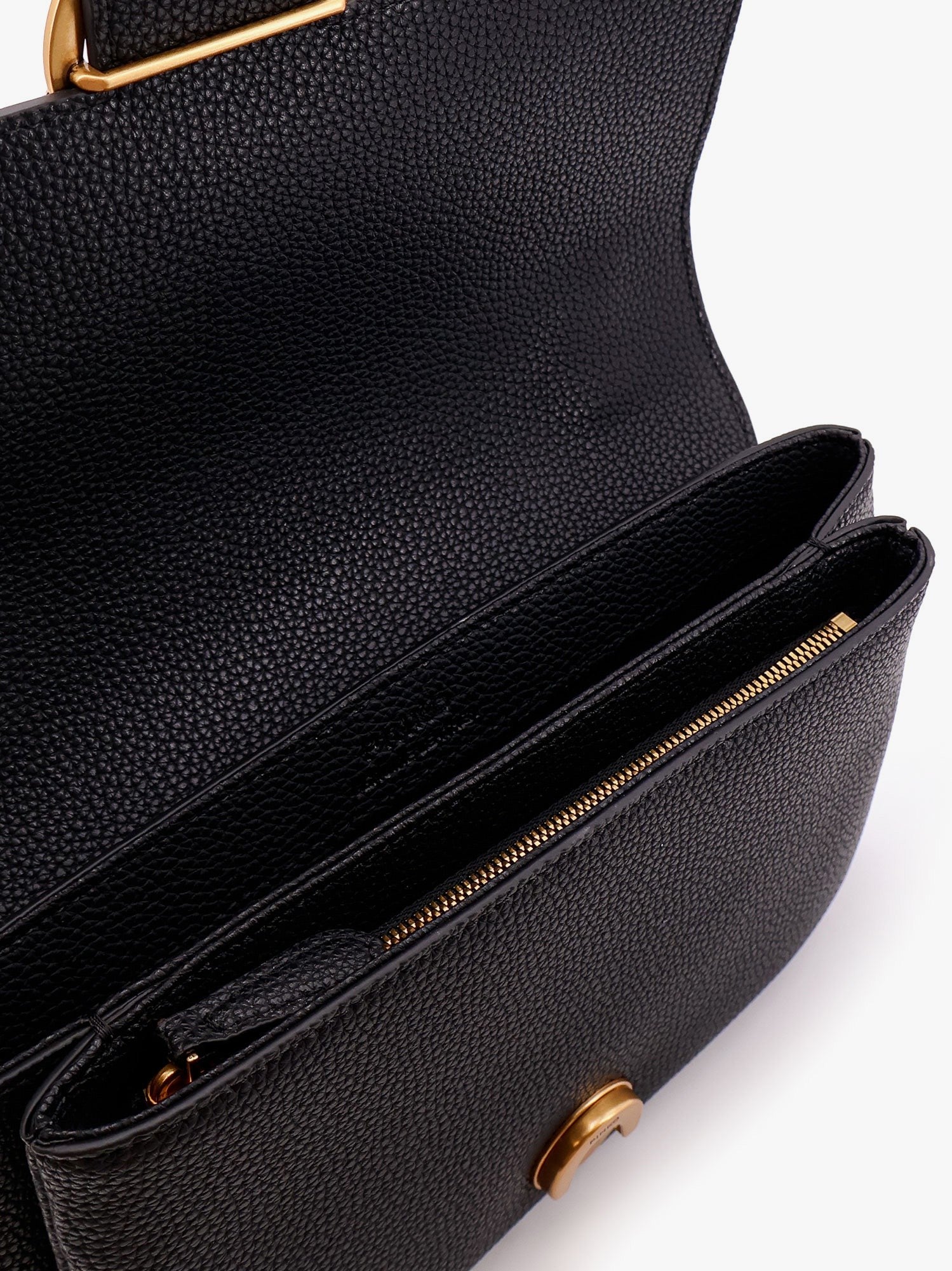 Leather shoulder bag with metal love birds buckle