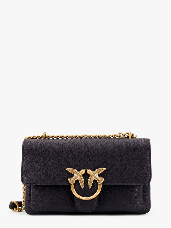 Leather shoulder bag with metal love birds buckle
