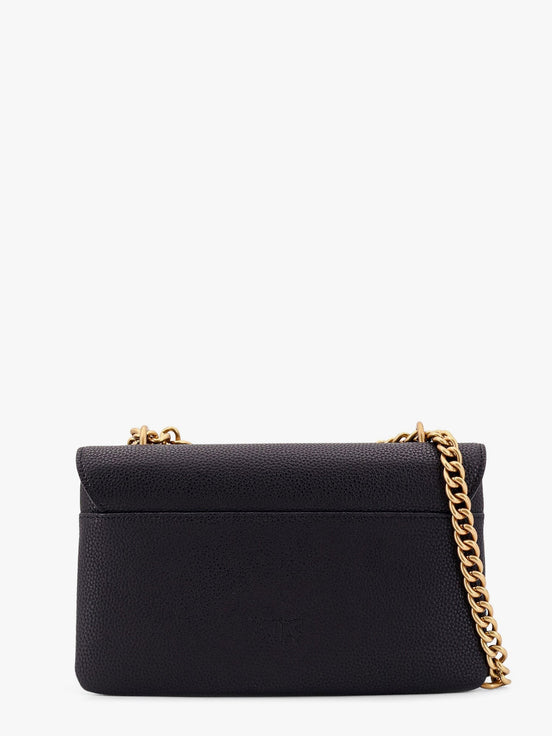 Leather shoulder bag with metal love birds buckle