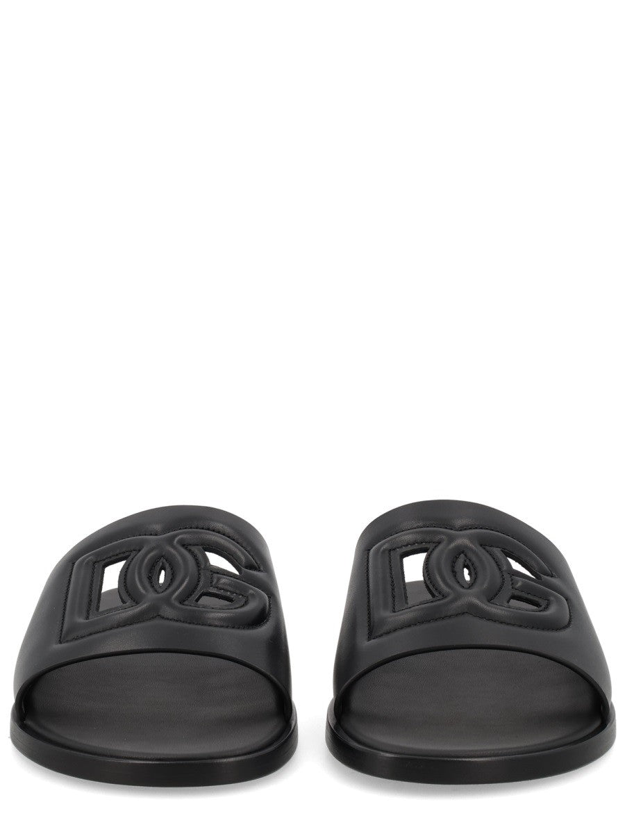 LEATHER SLIDE WITH LOGO