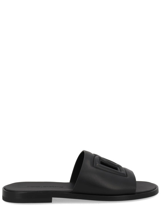 LEATHER SLIDE WITH LOGO