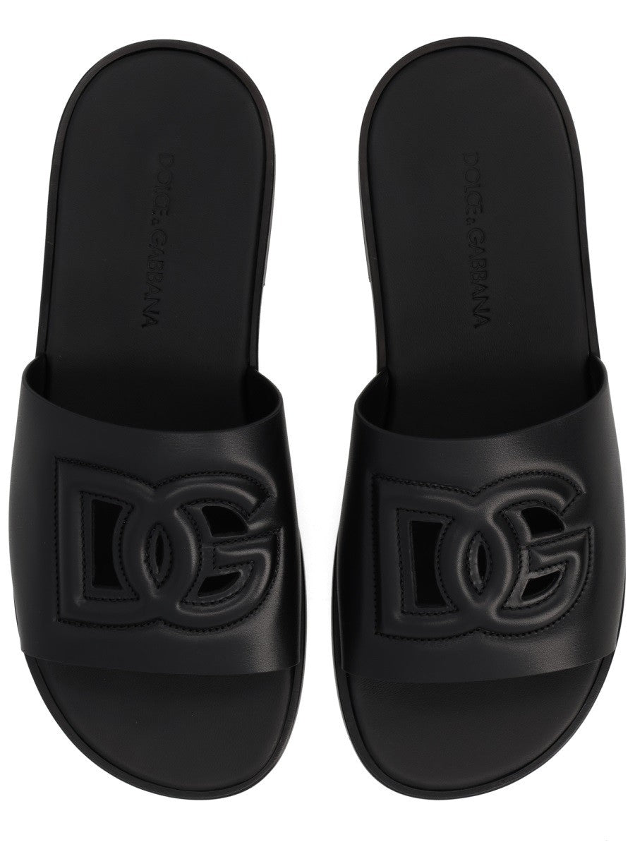 LEATHER SLIDE WITH LOGO
