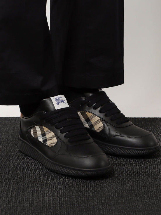 Leather sneakers with Traditional Check inserts