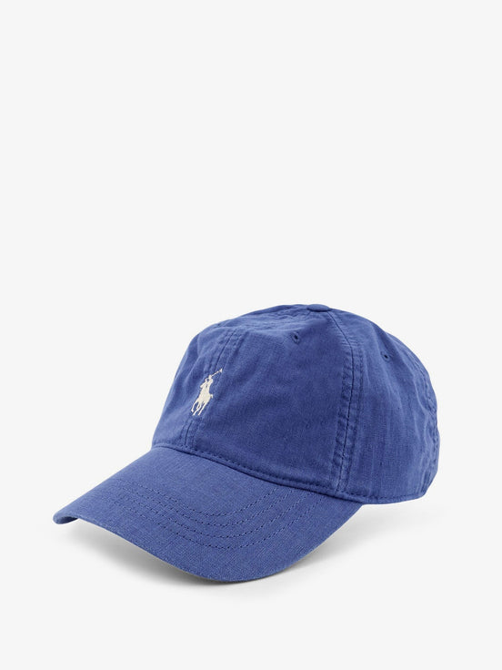 Linen hat with embroidered logo on the front