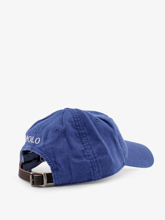Linen hat with embroidered logo on the front
