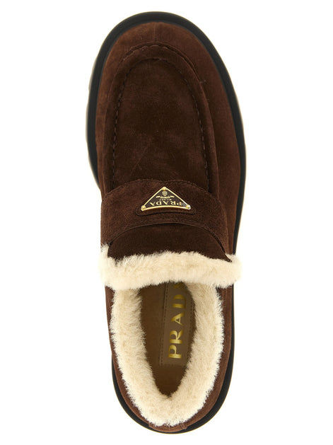 PRADA Loafers with fur and enamel logo
