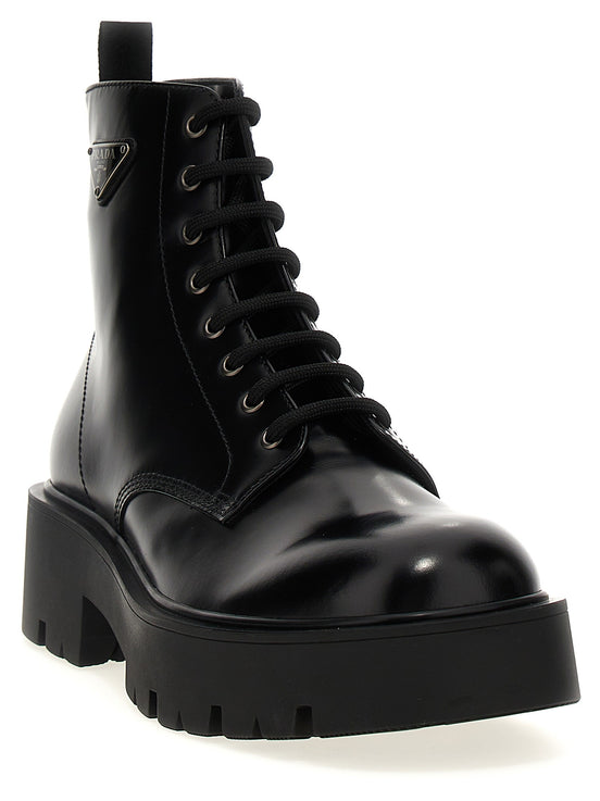 Logo brushed leather ankle boots