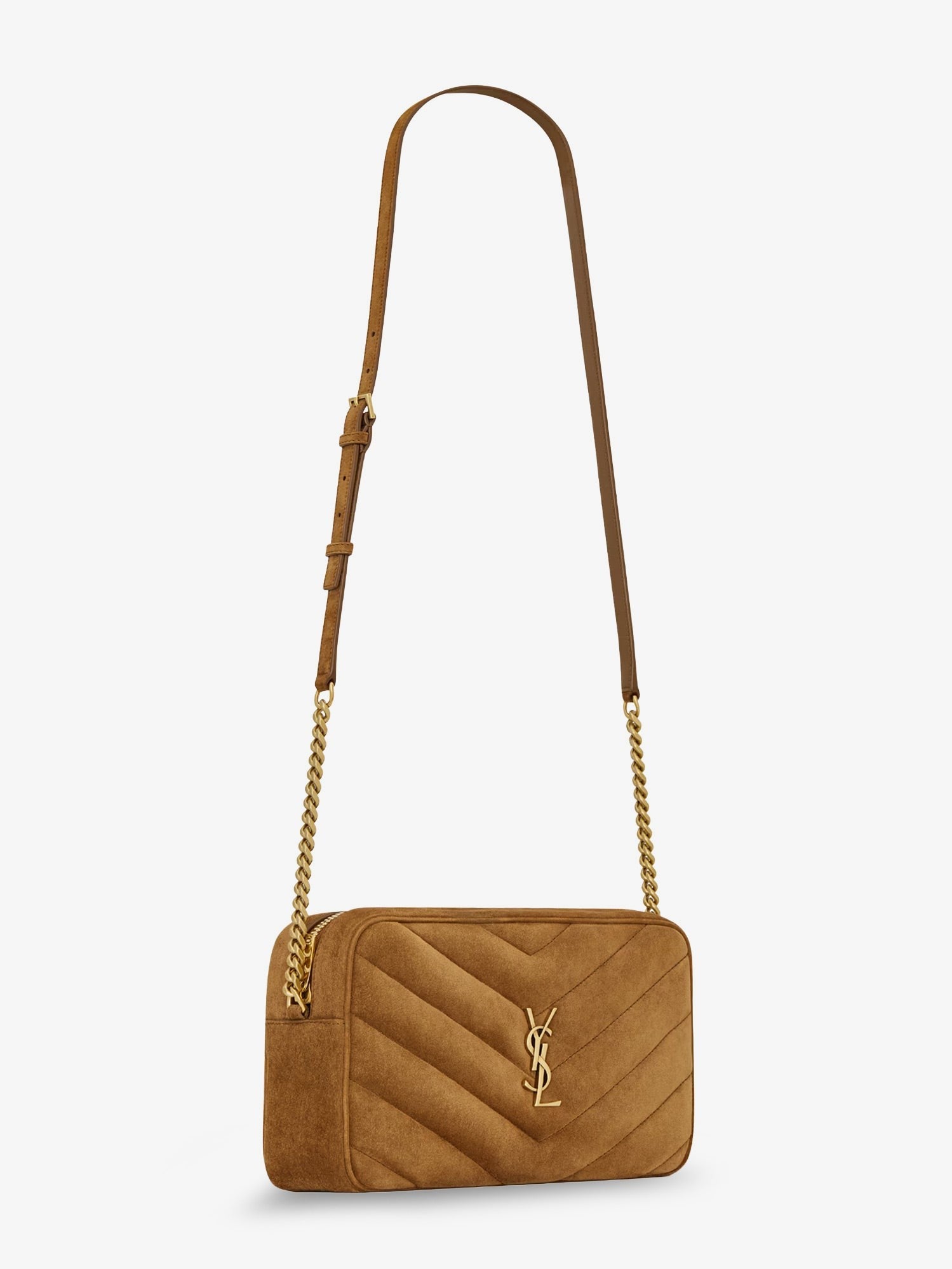 Saint Laurent Loulou suede crossbody bag with Cassandre logo on the front