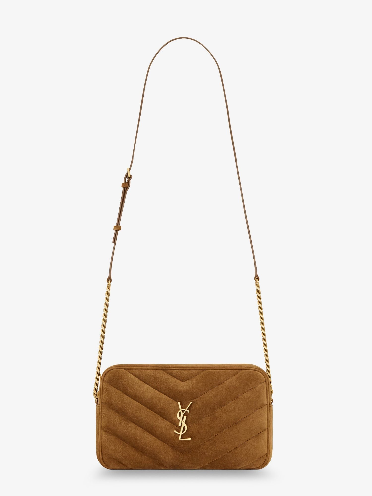 Loulou suede crossbody bag with Cassandre logo on the front