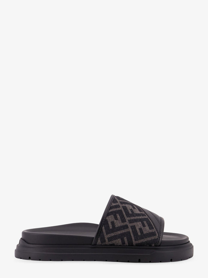 Low leather sandals with FF jacquard insert