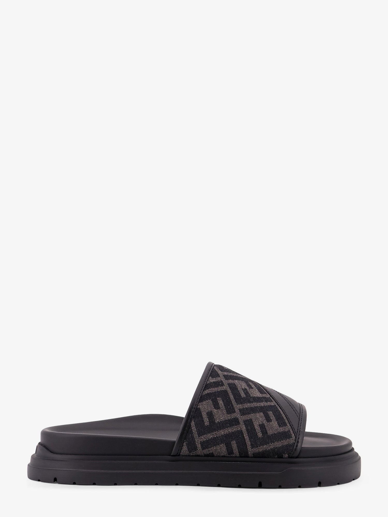 Low leather sandals with FF jacquard insert