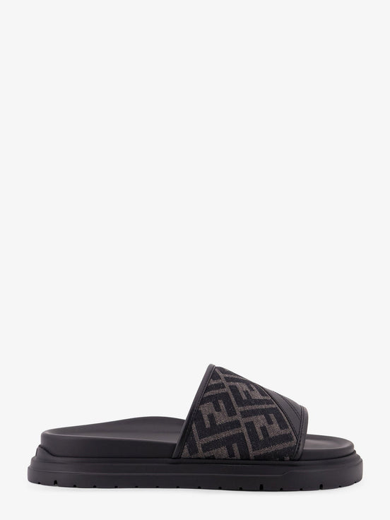 Low leather sandals with FF jacquard insert