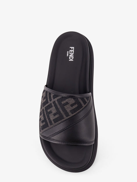 Fendi Low leather sandals with FF jacquard insert
